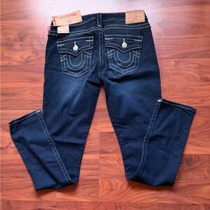 True Religion Women’s Skinny stretch Jeans with flap & Contrast Stitching